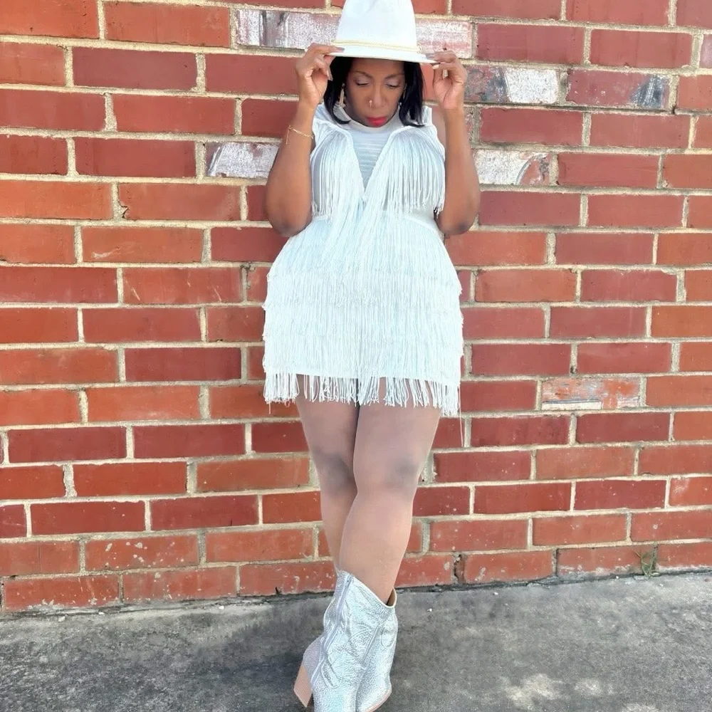 White Fedora Hat with Brown Band - Picture 5 of 5